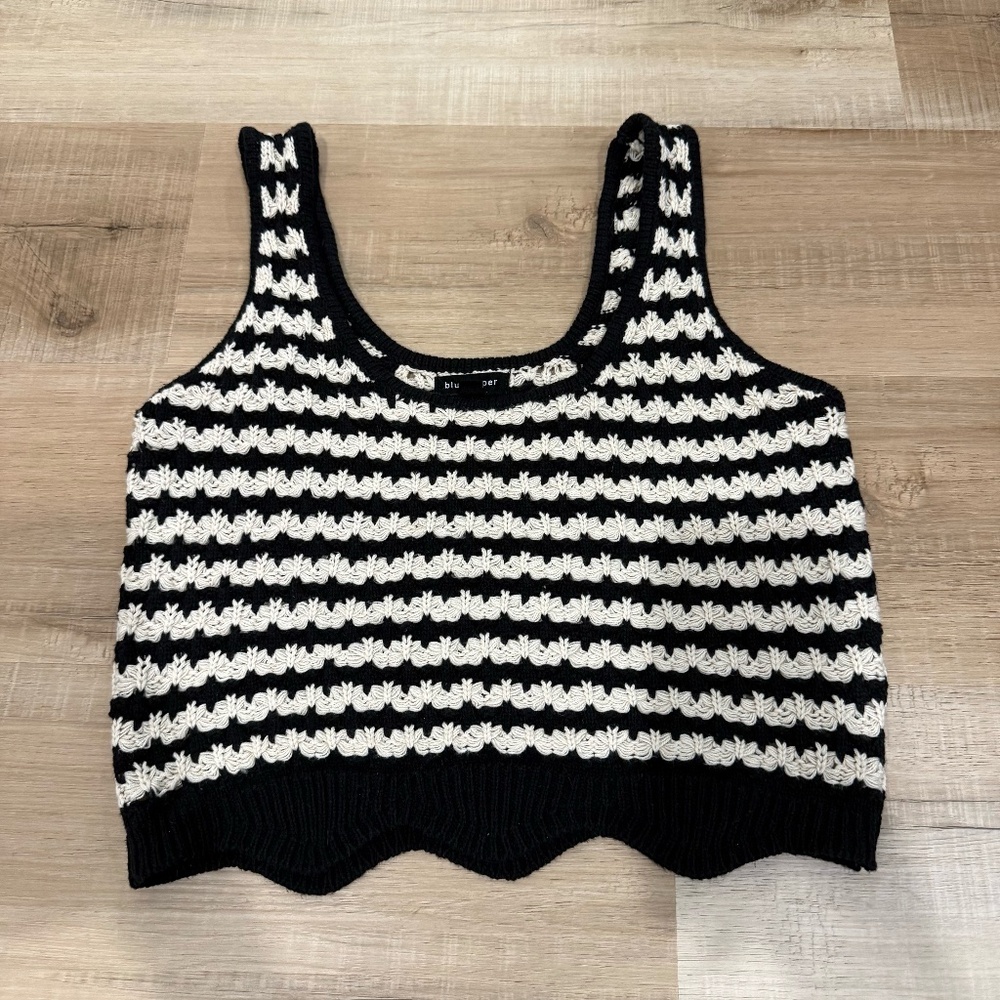 Blu Pepper Black and White Cotton Blend Knit Top Size Large